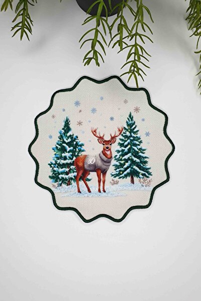 decofav Forest Chic Deer Design Embroidery Edge Cocktail Napkin 1 Piece