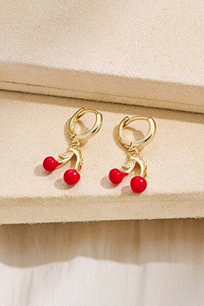 FAYRA ACCESSORIES Kiraz Figürlü Altın Kaplama Küpe