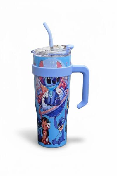 Disney 1200ml Stitch Insulated Water Bottle – Cute Sports Travel Mug, Hot and Cold Dual-Use with Straw