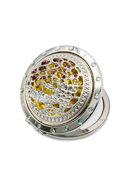 global fashion Double purse mirror, round, gold with multi-colored stones 47