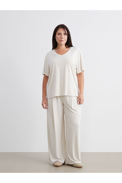 LC Waikiki Plus Size V-Neck Modal Blend Women's T-Shirt