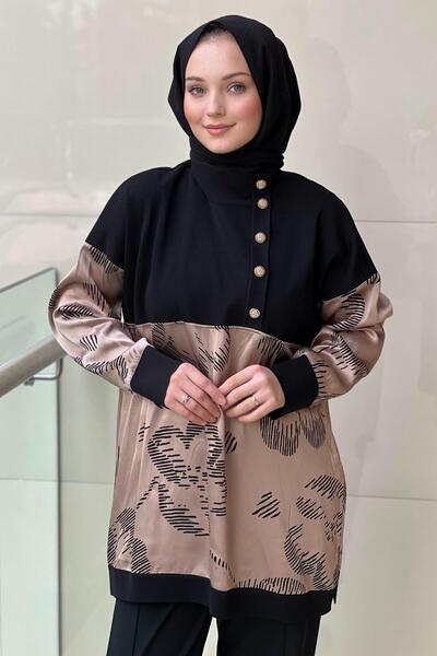 Ghisa Knitwear Satin Combinli Patterned Tunic