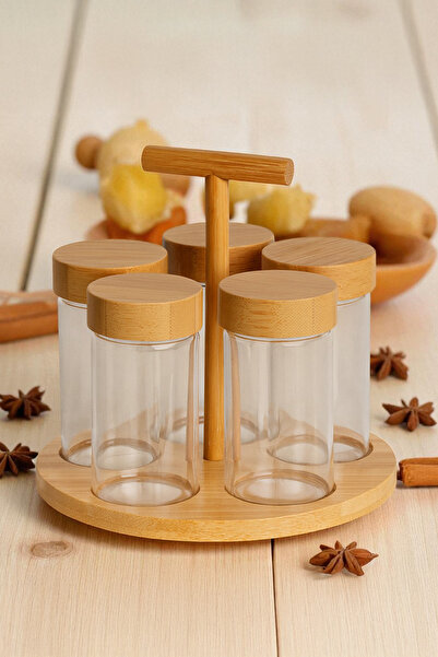 Home Mivora Cam 5-Piece Spice Rack Set with Bamboo Stand and Rotating Design