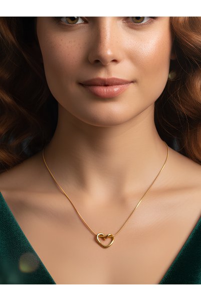 BANEDETTA Gold Color New Season Heart Model Steel Necklace Gold Color Trend Chain