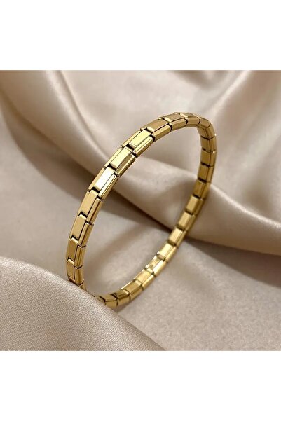 Tasarım سوار فولاذي رفيع بتصميم إيطالي بدون نقش للجنسين، ذهبي أصفر، 3 مم، 18 سم