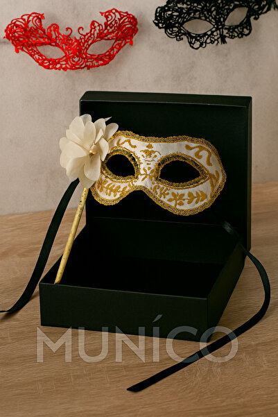 Munico El Tutmalı Lüks Beyaz Masquerade Maske Zarif Tasarım Dayanıklı Sexy Pa...