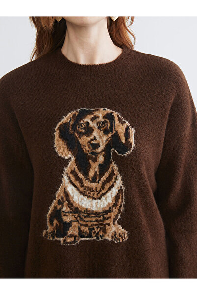 LC Waikiki Pulover de tricotat pentru femei Özmarka New Season supradimensionat cu model câine