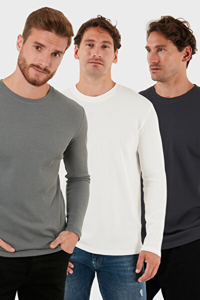 Buratti Tricou din bumbac cu gât crew slim fit basic Pachet de 3 Sweat pentru bărbați SWEAT 5905073S3