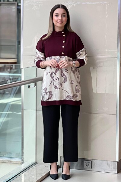 Ghisa Knitwear Satin Combinli Patterned Tunic