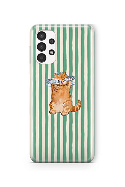 FLAMENKO Samsung Galaxy A32 Uyumlu Balık Gözlü Kedi Desenli Şeffaf Telefon Kı...
