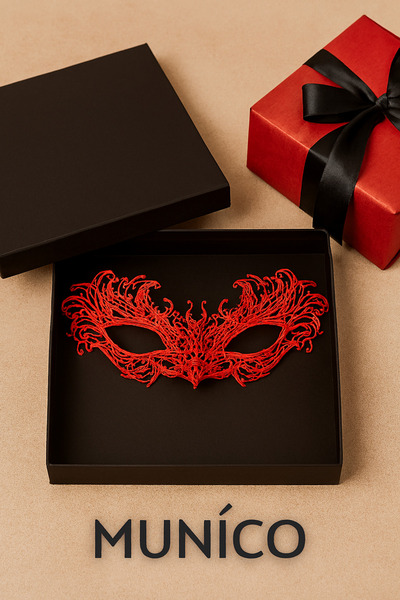 Munico 2 Adet Dekoratif Kırmızı Maske – Dantel Tasarım, Konforlu Kullanım Kır...