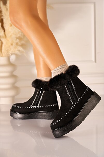 Joana Άνετες μαύρες σουέτ μπότες με βελούδινη επένδυση