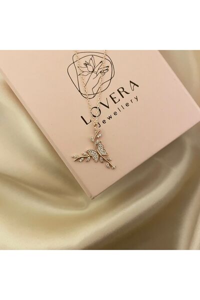 Lovera Jewellery 925 Ayar Gümüş Rose Renk Daldaki Kelebek Kolye