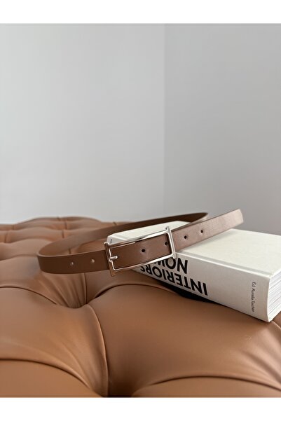 coaksco Curea lungă, dreptunghiulară, cu cataramă, vintage, maro