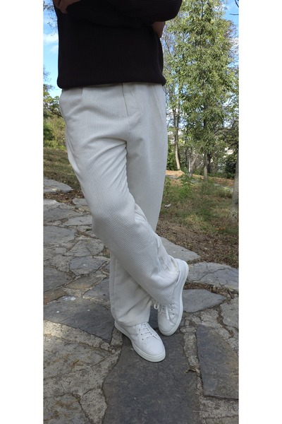 Label6 Baggy Kadife Pantalon Krem