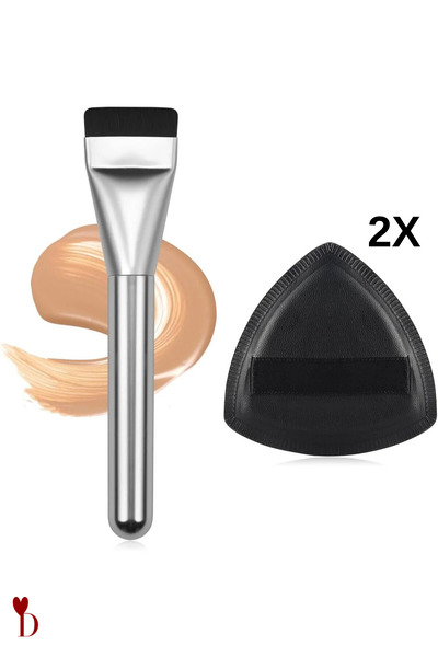 Dami Beauty Fondöten Fırçası & 2 ADET Makyaj Puff Seti Siyah – Profesyonel Kusursuz Ten Makyajı İçin 3’li Set