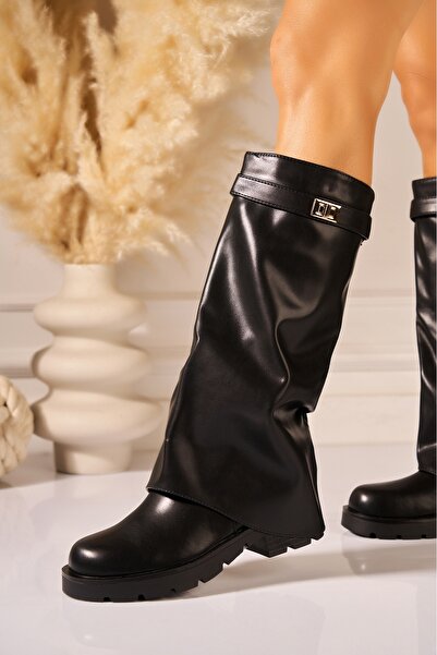 Joana Cizme confortabile cu platformă din piele ecologică neagră