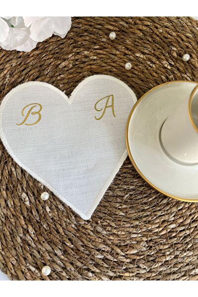 imzatasarım İsme Özel Gold Baskılı Söz Ve Nişanlarınız Için Kumaş Kalpli Dama...