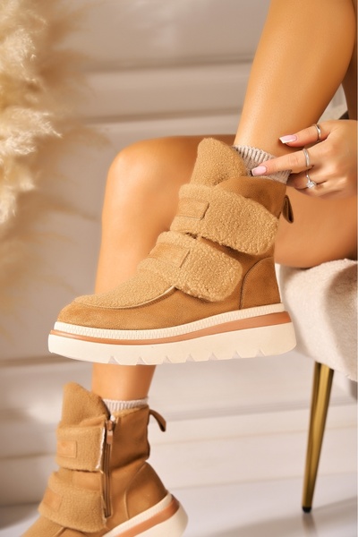 Joana Samaya Μοντέρνες Μπότες Camel Faux Suede Fleece
