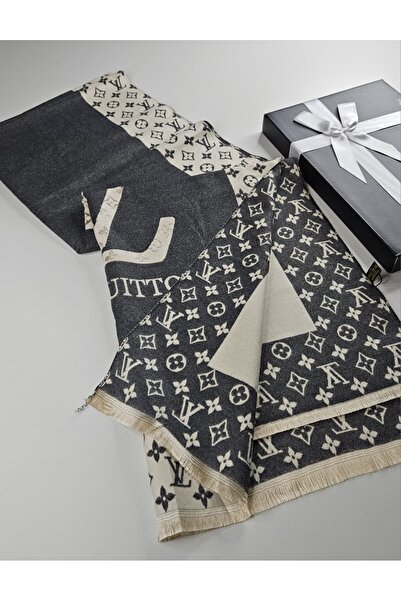 Webinay Home Lv Pattern Shoulder Shawl Double-Sided Wool Silk Cashmere Shawl Shoulder Wrap Scarf Cashmere Shoulder Shawl