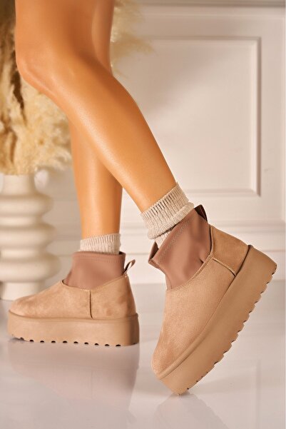 Joana Denisse Khaki Faux Suede Lined Boots - Size 37