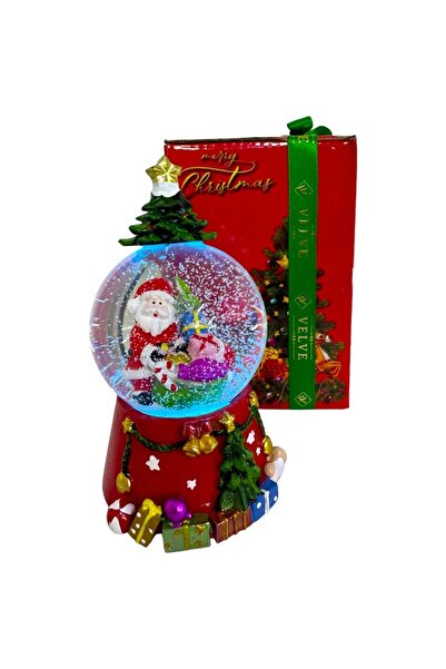 velve Glob muzical, cu Mos Craciun si lumina LED, in cutie rosie cadou, 15x8 cm