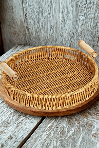 Home Ravena Rattan Çok Amaçlı Dekoratif Tepsi Meyve ve Ekmek Sepeti 24 cm