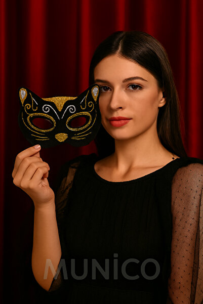 Munico 2 Adet Kadife Dokulu Işıltılı Kedi Maskesi – Altın & Gümüş Simli, Last...