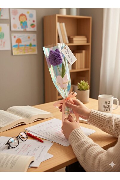 HENERA زهرة التوليب الأرجوانية المحبوكة يدويًا / عيد الحب / هدية / عيد ميلاد ...