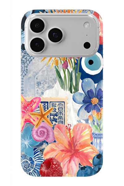 FLAMENKO iPhone 17 Pro Uyumlu Güneş Çiçekleri ve Nazar Boncuğu Desenli Şeffaf...