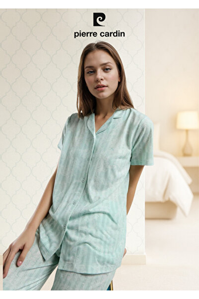 Pierre Cardin Kadın Giyim Yeşil Kısa Kol Gömlek Pijama Takımı (Modal Şort Hediye)