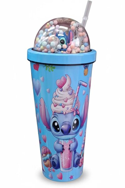 Disney 650ML Stitch Straw Cups Anime Cartoon Stich Double-layer Stainless Steel Mug with straw