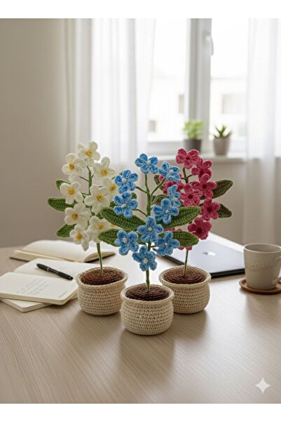 HENERA زهرة أزرق بلون الكوبالت ıda محبوكة يدويًا 3 قطع / عيد الحب / هدية / عي...