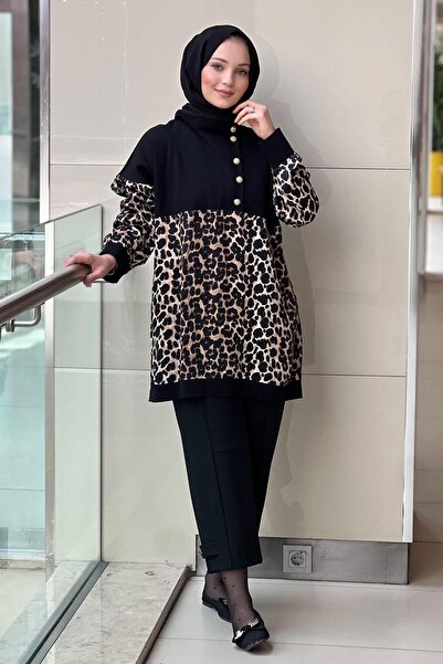 Ghisa Knitwear Satin Combinli Patterned Tunic