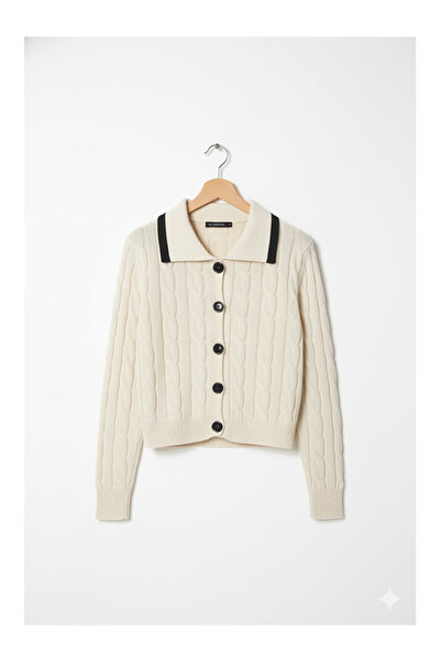 Namaste Vintage Cream Color Hair Weave Model Button Cardigan