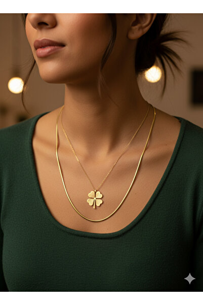 Jewerly قلادة نسائية من الفولاذ بتصميم سلسلة إيطالية على شكل ورقة البرسيم، مج...