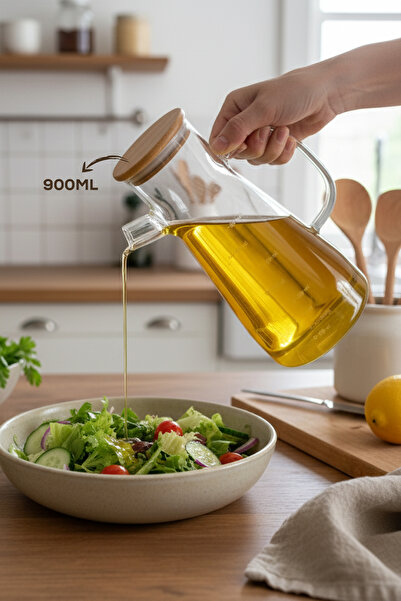 Vienev Glass Oil Pot with Wooden Lid 900 ml