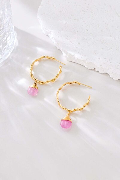 FAYRA ACCESSORIES حلق كوارتز وردي اللون