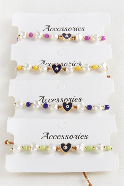 CT STONES سوار من خرز اللؤلؤ على شكل قلب من خيط المكرامية