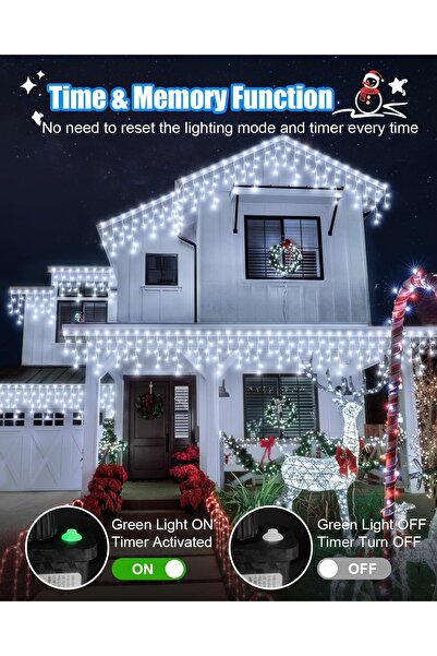 Joyful Box Instalatie Premium Turturi Alb Rece + Flash, 200 LED-uri, 10 m, interconectabila, cablu alb gros