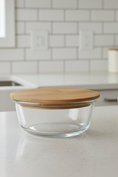Home Selora Glass Bamboo Vacuum Storage Container with Lid 620 ml