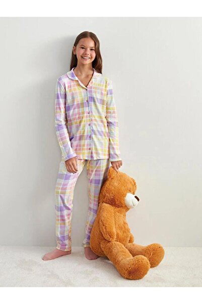 LC Waikiki Gömlek Yaka Kız Çocuk Pijama Takımı (W5)
