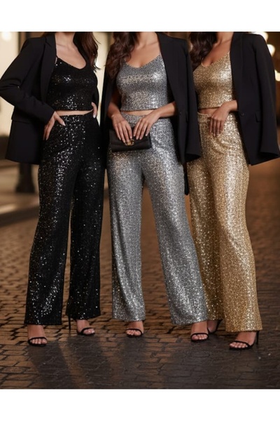 ZTO KADIN PAYETLİ ESNEK BELİ LASTİKLİ PANTOLON