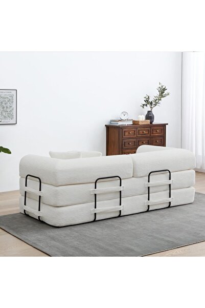 puffiber Yataklı Çekyat,Katlanabilir Yataklı Kanepe,Oturma Odası,L şeklinde Kolçaklı Kanepe 90x200 cm