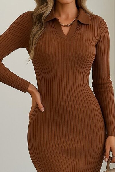 buğrahayalin Kadın Uzun Kollu Yakalı Triko Elbise