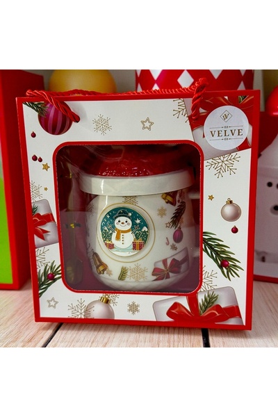 velve Σετ κεραμικής κούπας, πιατακιού και κουταλιού, Χιονάνθρωπος, συσκευασμέ...