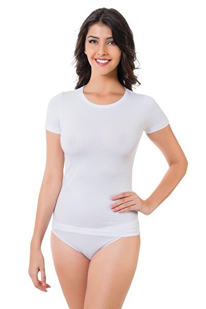 SEASOUL تي شيرت نسائي أبيض من الخيزران برقبة دائرية SS1675