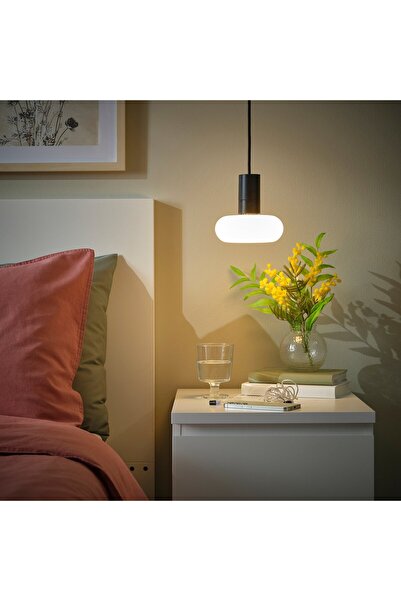 IKEA Pendant Lamp With Light Bulb, Black/Donut-Shaped Opal White