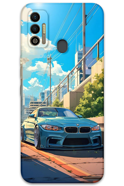 Gramaphone Tecno Spark 7T Uyumlu Araba Desenli Telefon Kılıfı + Ekran Koruyuc...