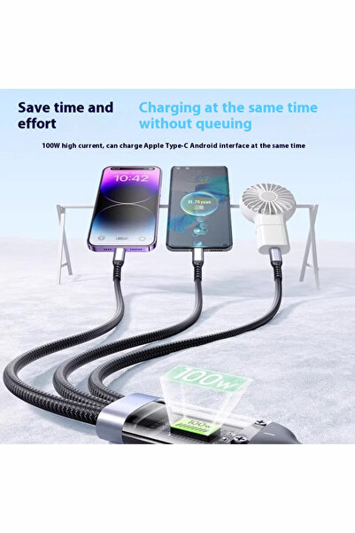 yumax 3in1 Evrensel Hızlı Şarj Kablosu | Type-C Mikro iOS | 1.2m Kalaylı Bakır ÖrgÜ